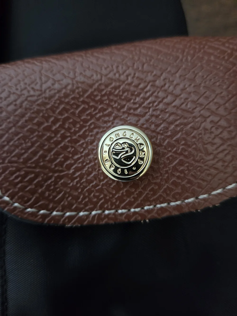 Longchamp Black Nylon Tote with Brown Leather Accents